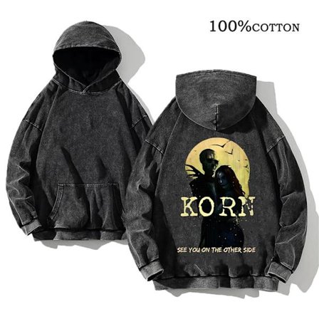 Korn Rock Band World Tour Hættetrøjer Vintage Vasket Herre Sweatshirts Bomuld Hip Hop Streetwear Hætte Pullover Løse Y2K Toppe