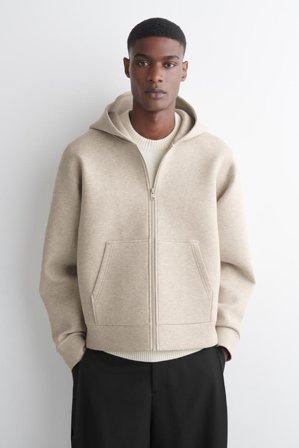 COS Men's Oversized Scuba-Jersey Zip-Up Hoodie in Beige