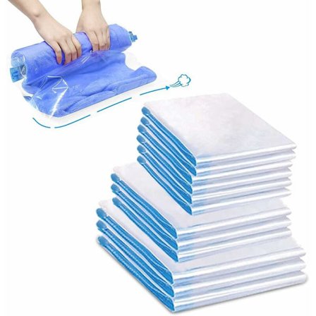 longziming Hand Rolled Vacuum Bag - Hand Press Vacuum Storage Bags 12 Reusable Travel Compression Bags for Clothes, Quilts (50x70, 40x60, 35x50)