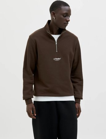 Jack & Jones Jjesoho Sweat Quarter Zip Hn Noos - Brown - M