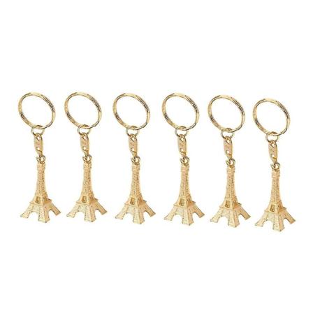 12 stycken vintage nyckelringar med Eiffeltornet, miniberlocker (guld)