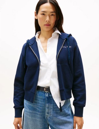 Tommy Hilfiger Script Reg Pique Zip-Up Hoodie - Navy - XXS