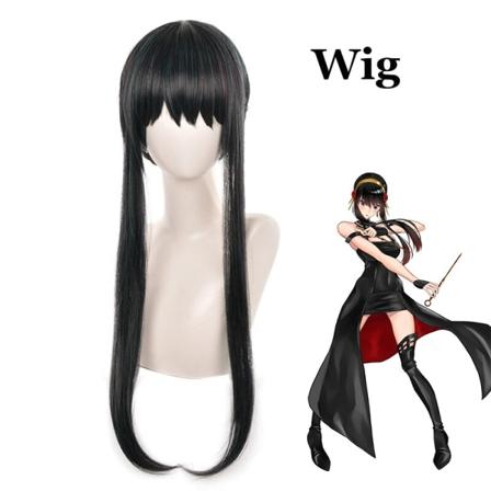 Yor Forger Cosplay Anime Spy X Family Cosplay Dräkt Yor Forger Peruk Svart Klänning Outfit Cosplay Kostym Långt hår Kvinnor Kläder Wig One Size