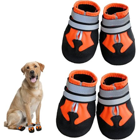 (S, Orange) Hundesko, 4-pak skridsikre hundesko, vandtætte beskyttende hundesko til små, mellemstore og store hunde