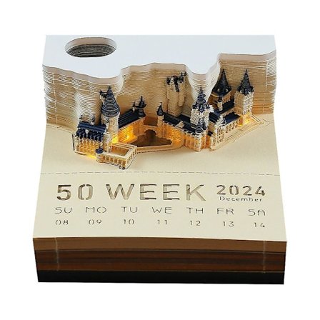 2024 Harry Potter 3D magisk slott veckovis kalender skrivbord med memoblock och ljus