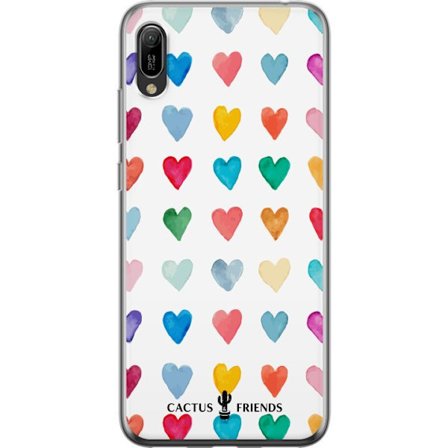 Kompatibelt Mobildeksel til Huawei Huawei Y6 Pro (2019) Cactus and Friends - Watercolor Love Grid