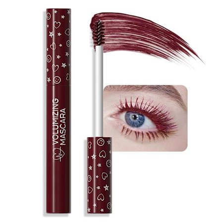 Burgunder Mascara, Langvarig Rødbrun Voluminøs Vippesminke med Grusomhetsfri Vegansk Formel, Dyp Rød Øyeforsterkende Kosmetikk
