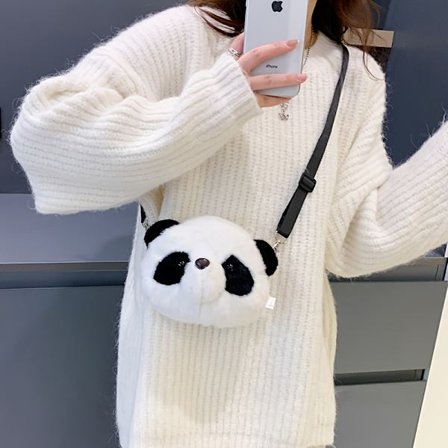 Dame Panda Crossbody-veske med justerbar stropp - Myk, avslappet skulderveske med panda-tema, egnet for daglig bruk og reise