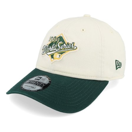New Era - MLB Beige unconstructed Czapka Z Daszkiem - Oakland Athletics World Series Patch 9TWENTY Chrome/Dark Green Dad Cap @ Hatstore