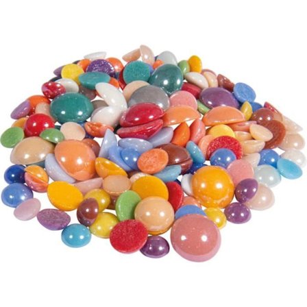 Mosaiksten - Diamant - Multifarvet - 180 g - Rund og dråbeformet - Glas