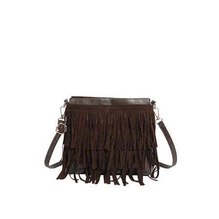 Moderigtig kaffe-farvet kvast dame crossbody taske Boheme stil lille ruskind skuldertaske