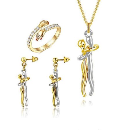 3 Hug-kaulakorun setti, ringear-sormus Pariskuntien kaulakoru hänelle ja hänelle, Kahden rakastajan tarina Kaulakoru Koruriipus, Hellä Hug-kaulakoru