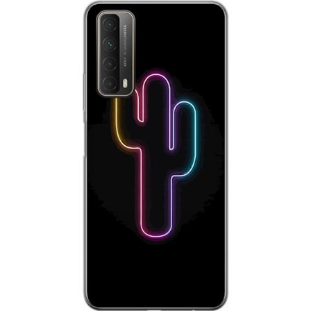Yhteensopiva Puhelinkuori Huawei Huawei P smart 2021 Neonpiirros kaktuksista vaaleanpunaisessa ja sinisessä valossa tummaa taustaa vasten
