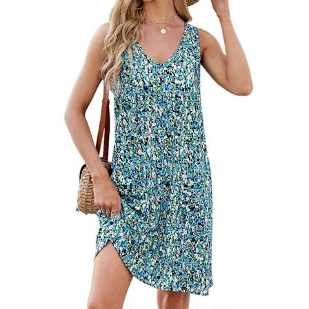 Sommarklänningar för dam 2025 V-ringad ärmlös solklänning med fickor Strandsemesterkläder Casual Strandklänning Gåvor Gula blommor XX