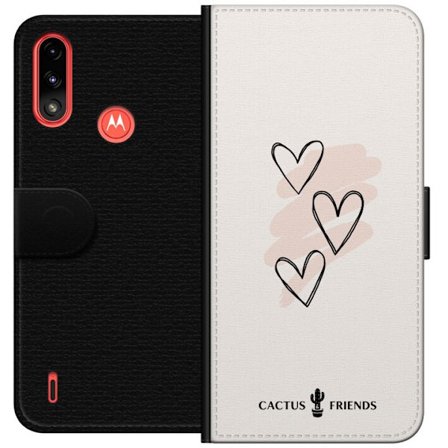 Kompatibelt Plånboksfodral till Motorola Motorola Moto E7 Power Cactus and Friends - Soft Romance Sketch