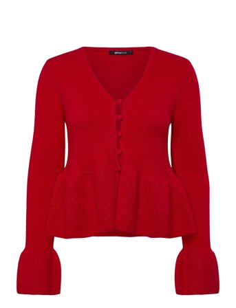 Gina Tricot Knitted Peplum Cardigan - Red - L