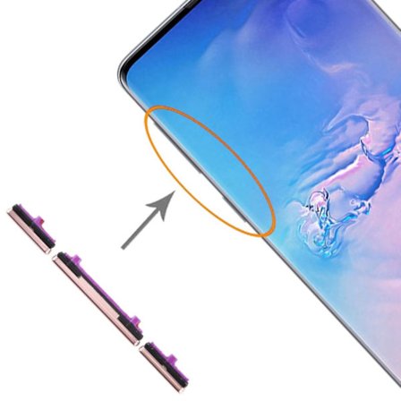 Äänenvoimakkuuden päälle/pois-painike, virtapainike ja äänenvoimakkuuspainike Samsung Galaxy S10 -puhelimeen
