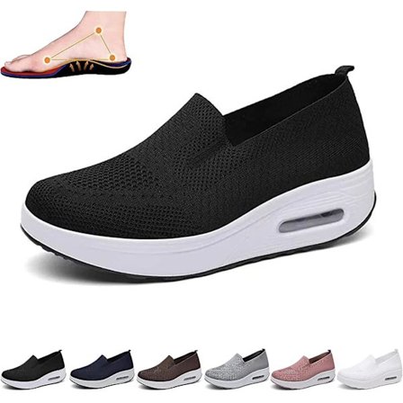 Ortopediska sneakers för kvinnor, Mesh Up Stretch Platform Sneakers, Bekväma Casual Fashion Sneaker Walking Shoes (svart,7.5)