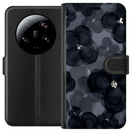 Yhteensopiva Lompakkokotelo Xiaomi Xiaomi 13 Ultra Abstrakti tummanvärisellä kukkakuviolla, jossa on elegantti ja dramaattinen tunnelma