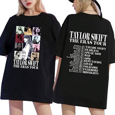 Taylor Swift The Eras Tour International Miesten ja Naisten Lyhythihainen T-paita Pyöreä Kaulus Painettu Musta Black XL