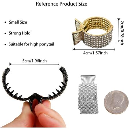 3-pack Små Hårnålar för Hög Hästsvans, Halksäkra Metall Rhinestone
