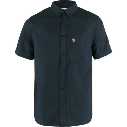 Fjällräven Men's Övik Travel Shirt Short Sleeve in Dark Navy | Size: Small, Hemp/Polyester