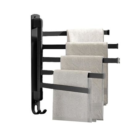 Svingbar Håndklestang med 5 Armer, Veggmontert Håndklestativ Rustfritt Stål, Håndklehenger 180 Graders Rotasjon Plassbesparende Håndkleholder For 