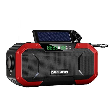 5000 mAh:n aurinkovoimalla toimiva veivattava radio hätätilanteisiin, Bluetooth/AM/FM/TF/NOAA-säävaroitukset, punainen