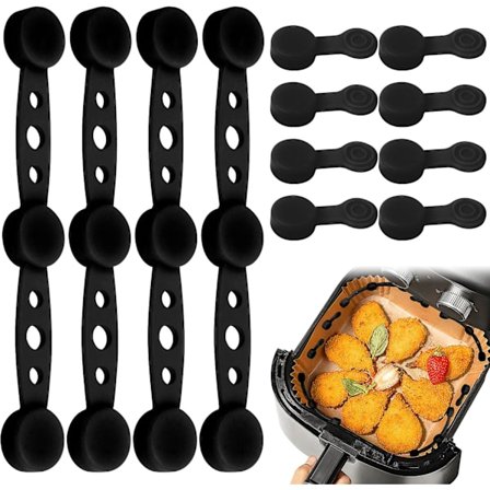 Airfryer Magnetisk Silikonspenne 12 stk Høytemperaturbestandig Gjenbrukbar Magnetisk Spenne Airfryer Papirholder Tilbehør (Svart)