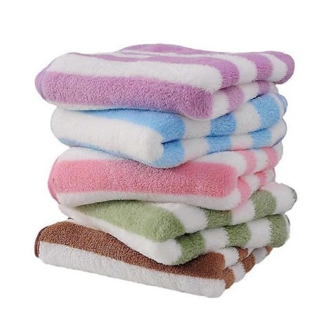 Stribet badehåndklæde, blødt hurtigtørrende svømmehåndklæde (5 stk.) (grøn + pink + lyseblå + brun + lilla)