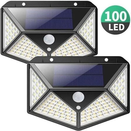 100 LED Utomhus Solcellslampa med Rörelsesensor - Svart - Vägglampa - Batteri - ABS