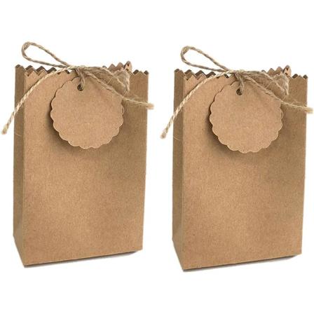 50 kpl Kraft-paperikarkkirasiat, makeat häälahjarasiat, DIY-juhlamuistopussit tageilla, luovat paperilaatikot, häihin, jouluun, syntymäpäivään, lomaan