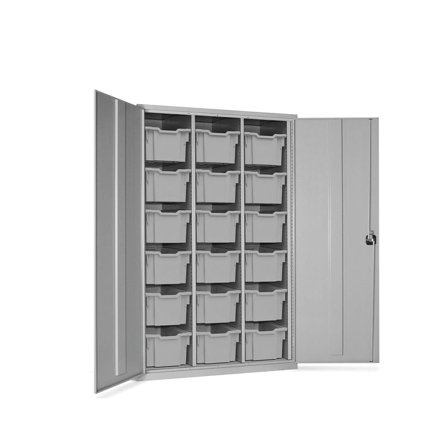 Large Lockable Cupboard with 18 Trays | 1830x1120x457 mm | Steel | School Storage Cupboard | Office Storage Cupboard - AJ Products