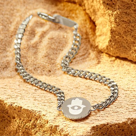 Unity | Bracelet en acier inoxydable argenté La khamsa pour hommes - Bracelets en acier