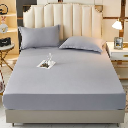 Gråt Microfiber Fitted Lagen Ensfarvet Børstet Fitted Lagen Tykt Hudvenligt og Åndbart 180 x 200 x 30 cm