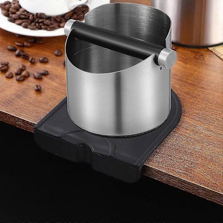Kaffe Knock Box i Rostfritt Stål - Behållare för Kaffesump - Kaffehink med Avtagbar Knock Bar och Halkskydd