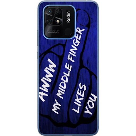 Kompatibelt Mobildeksel til Xiaomi Redmi 10C Mørk typografisk illustrasjon med hjerteform og budskap om vennskap mot dyp blå tretekstur