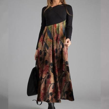 Kvinnor Vintage Maxiklänningar Sfloral Print Swing V Neck Lång Klänning
