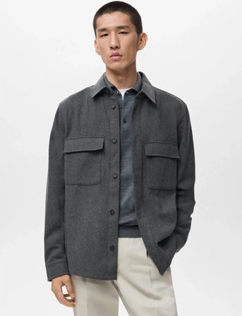 Mango Wool Overshirt With Pockets - Grey - M