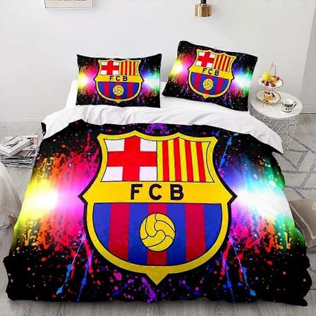 a939 Sengetøj FC Barcelona Fodboldklub Logo Farverigt Dynebetræk Sæt Børn 3-Delt Sengetøjssæt (1 Dynebetræk + 2 Pudebetræk) Tm939