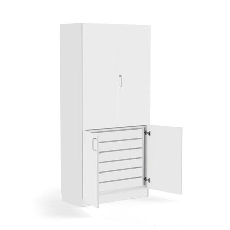 High wooden storage cabinet THEO, 6 drawers, white