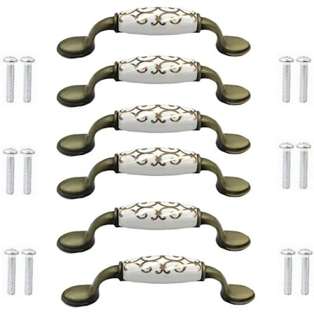 6 stk. Keramisk Bronse Legering Dørhåndtak Skapskap Medium Br
