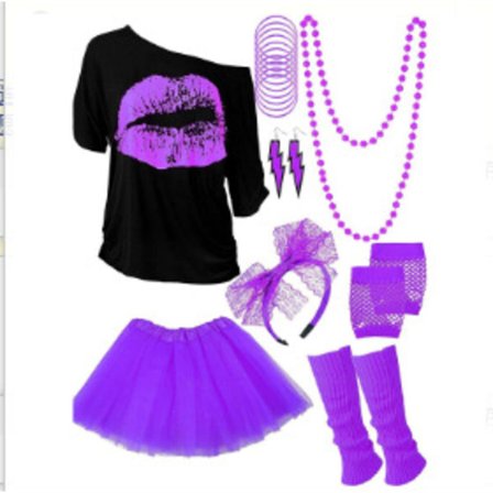 1980-talls Partykostyme Tilbehør Antrekk i Lilla XXL