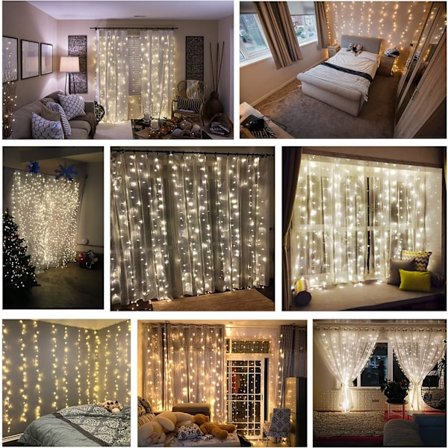 Festlig Förtrollning Ljusslinga, Kallvitt Skimmer Vattentät 300 LED Ljusslinga med Minnesfunktion för Inomhus- och Utomhusdekorationer