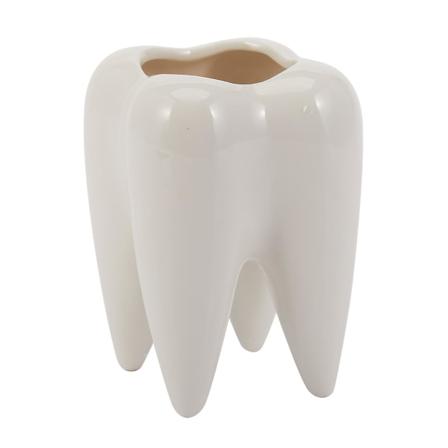 Tandformet hvid keramisk blomsterpotte moderne design planter tænder model mini skrivebordspotte gave(uden [DB]