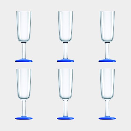 Kieliszki do szampana z plastiku Palm Flute Bleu Marine, antypoślizgowe, przezroczyste/niebieskie, 18 cl, 6 szt. - Jachtowa