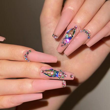 Manikyrpulver Frostad Strass Extra Lång Nagellapp 24st