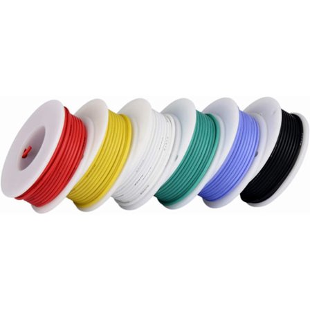 26 AWG ledning, krogledningssæt fleksibel silikoneledning (10m spole i 6 forskellige farver) 300V højtemperaturbestandig ledning