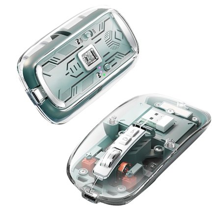 Uppladdningsbar transparent trådlös mus BT5.1/2.4G Bluetooth-mus tyst mus 4 justerbar DPI, mindre brus mobil optisk möss för bärbar dator, PC
