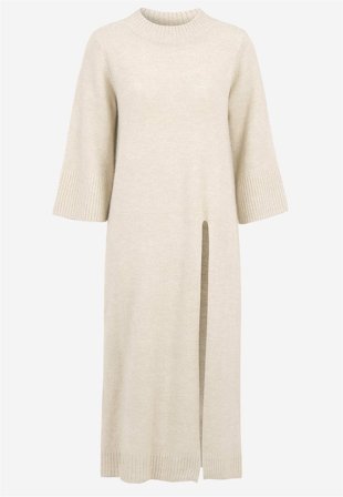 Cellbes of Sweden - Stickad klänning med hög slits - ljusbeige / melerad - för damer - 46/48